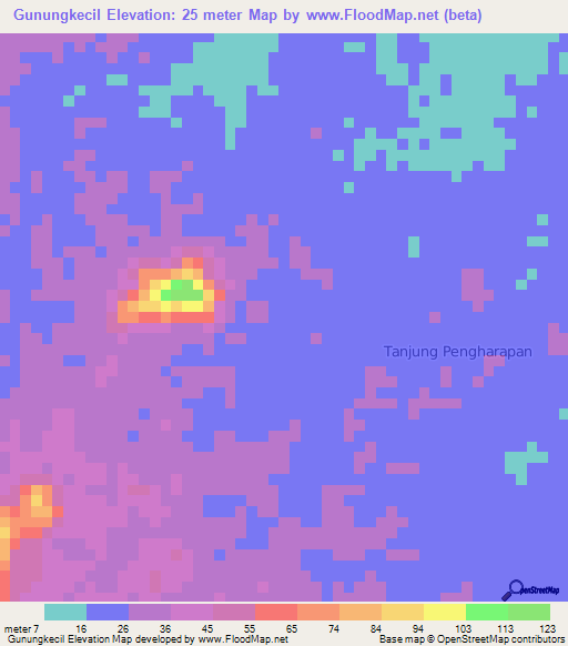 Gunungkecil,Indonesia Elevation Map
