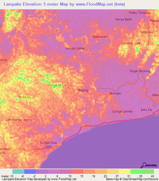 Lampake,Indonesia Elevation Map