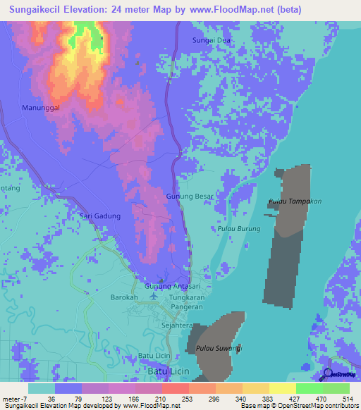 Sungaikecil,Indonesia Elevation Map