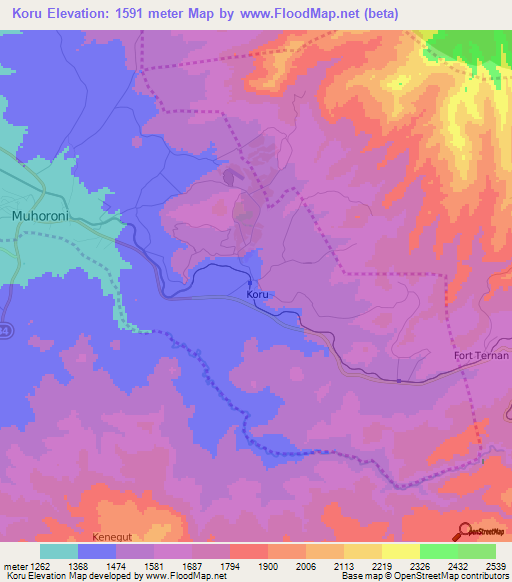 Koru,Kenya Elevation Map