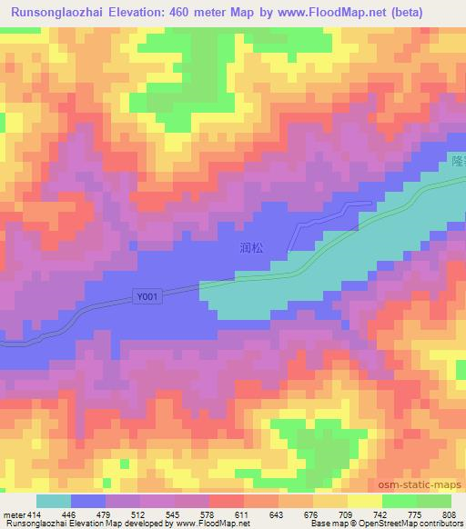 Runsonglaozhai,China Elevation Map