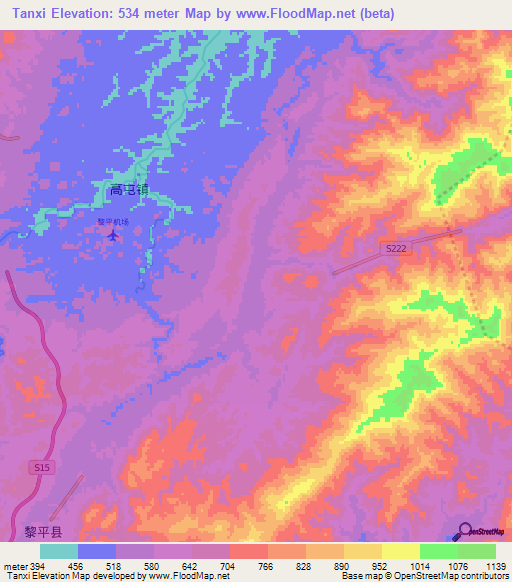 Tanxi,China Elevation Map