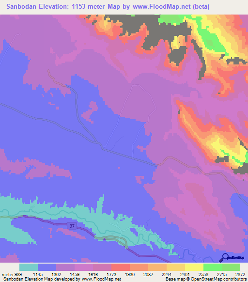 Sanbodan,Iran Elevation Map