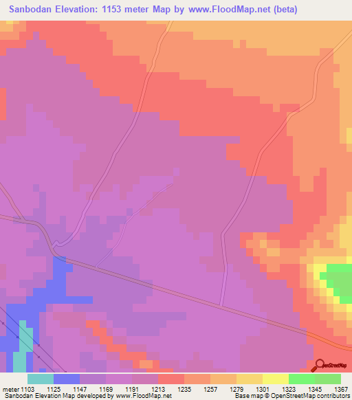 Sanbodan,Iran Elevation Map