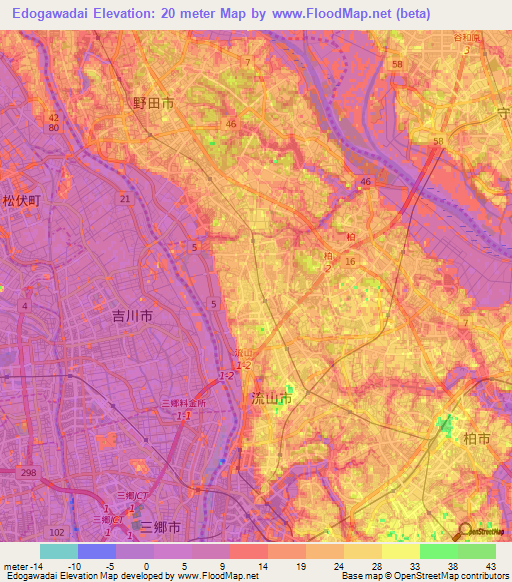 Edogawadai,Japan Elevation Map