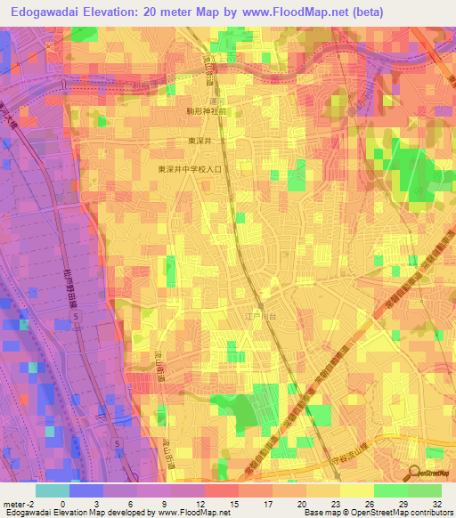Edogawadai,Japan Elevation Map