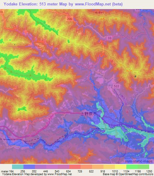 Yodake,Japan Elevation Map