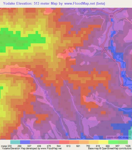 Yodake,Japan Elevation Map