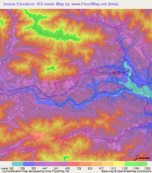 Inuma,Japan Elevation Map