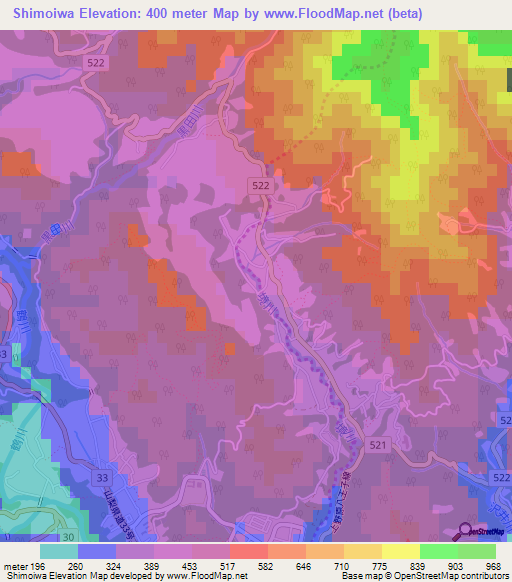 Shimoiwa,Japan Elevation Map