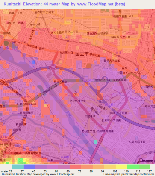Kunitachi,Japan Elevation Map