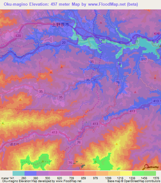 Oku-magino,Japan Elevation Map