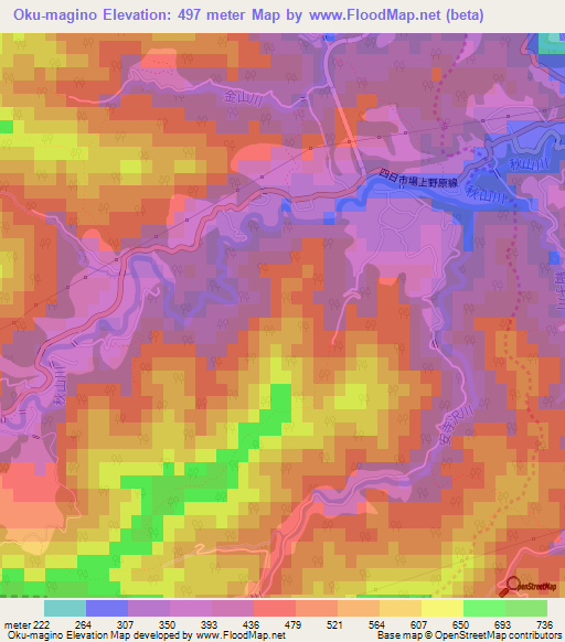 Oku-magino,Japan Elevation Map
