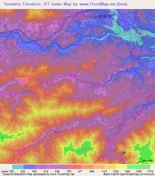 Terashito,Japan Elevation Map