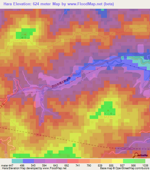 Hara,Japan Elevation Map