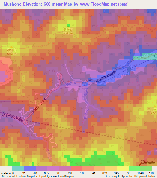 Mushono,Japan Elevation Map