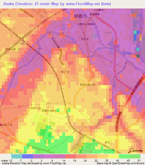 Asaka,Japan Elevation Map