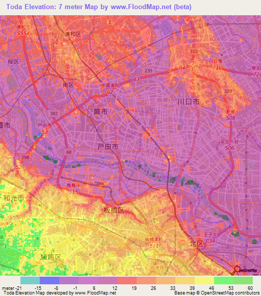 Toda,Japan Elevation Map