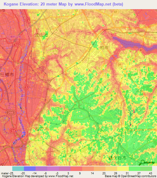 Kogane,Japan Elevation Map