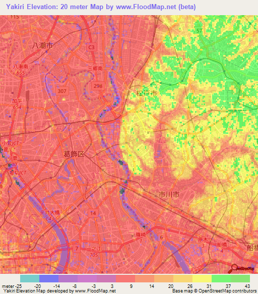 Yakiri,Japan Elevation Map