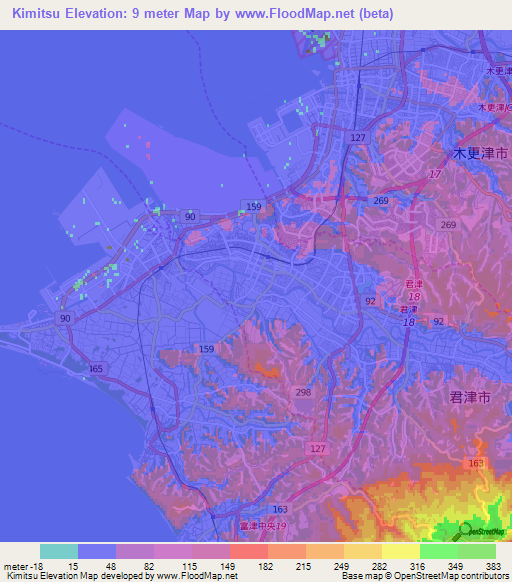 Kimitsu,Japan Elevation Map