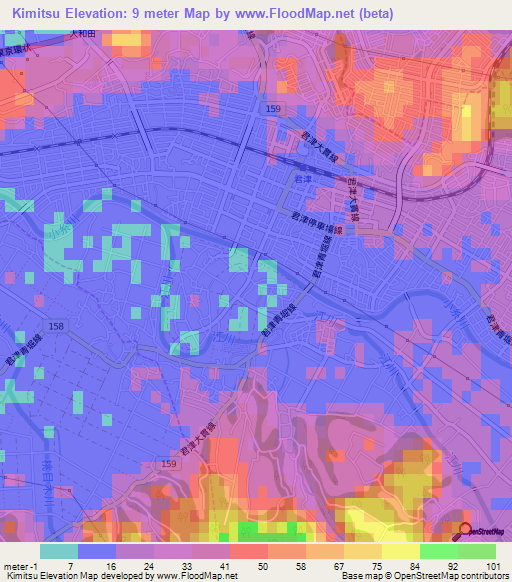 Kimitsu,Japan Elevation Map