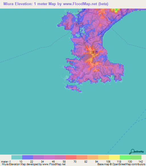 Miura,Japan Elevation Map