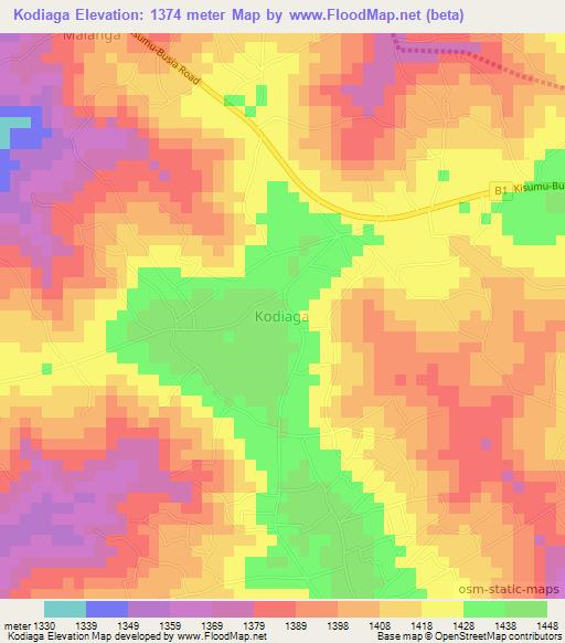Kodiaga,Kenya Elevation Map