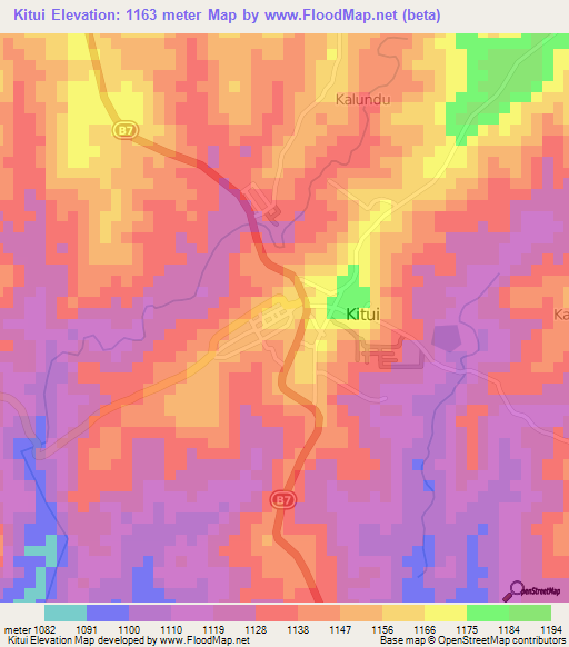 Kitui,Kenya Elevation Map