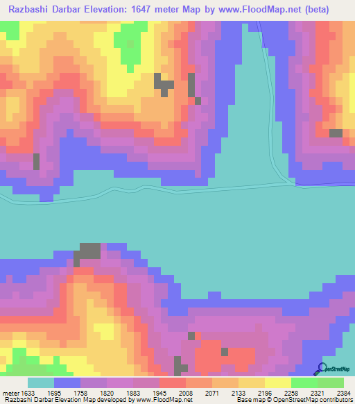 Razbashi Darbar,Iran Elevation Map