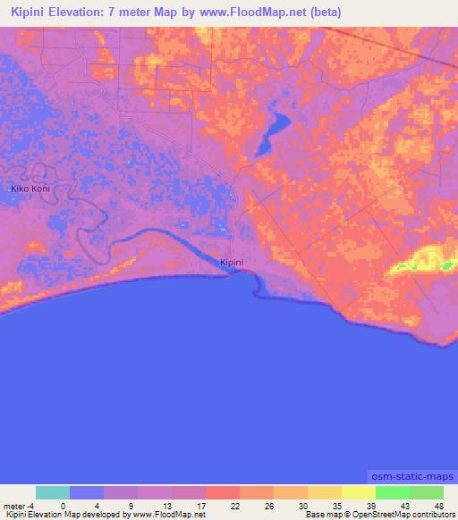 Kipini,Kenya Elevation Map