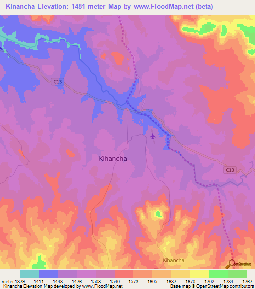 Kinancha,Kenya Elevation Map