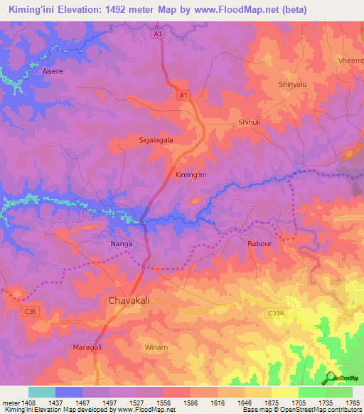 Kiming'ini,Kenya Elevation Map