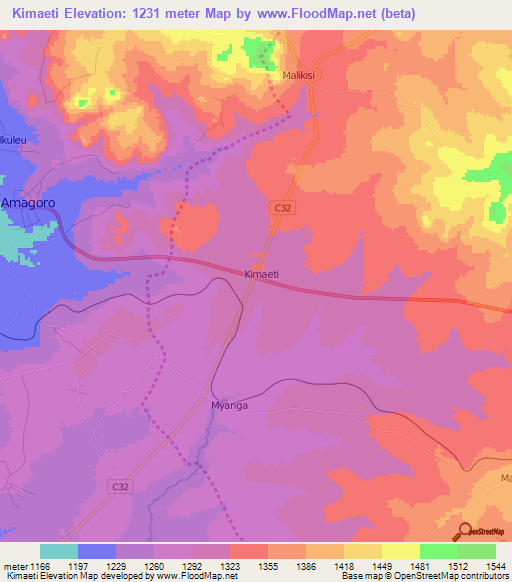 Kimaeti,Kenya Elevation Map