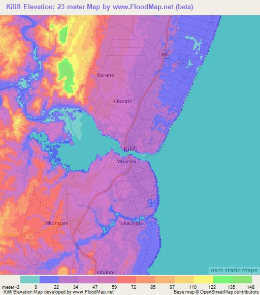 Kilifi,Kenya Elevation Map
