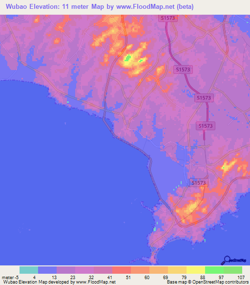 Wubao,China Elevation Map