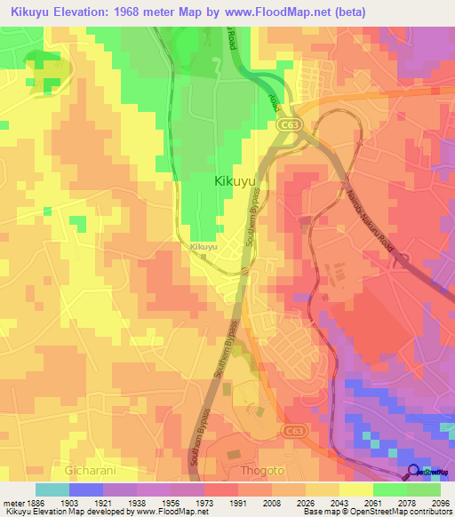 Kikuyu,Kenya Elevation Map