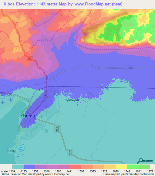 Kibos,Kenya Elevation Map