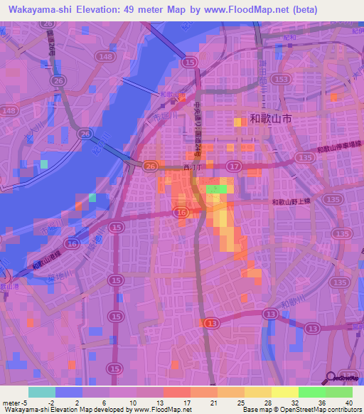 Wakayama-shi,Japan Elevation Map