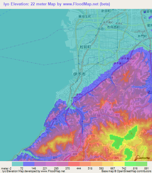 Iyo,Japan Elevation Map