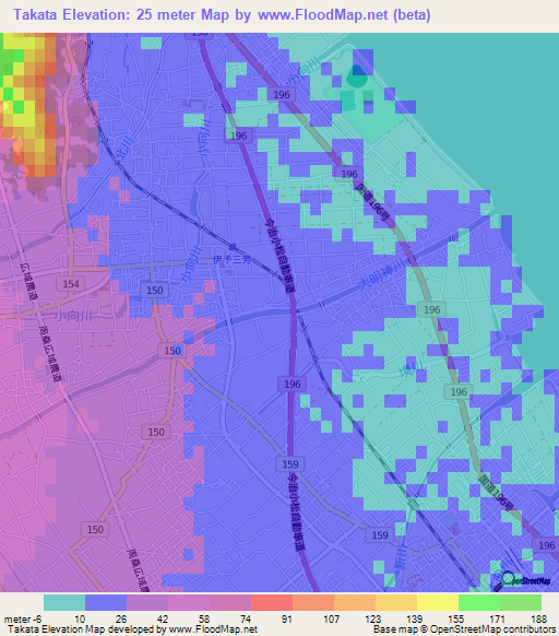 Takata,Japan Elevation Map