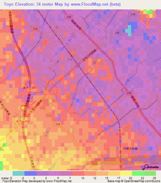Toyo,Japan Elevation Map