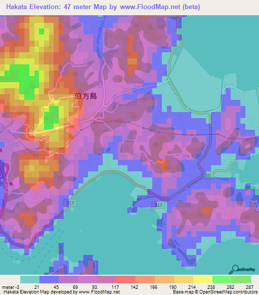 Hakata,Japan Elevation Map