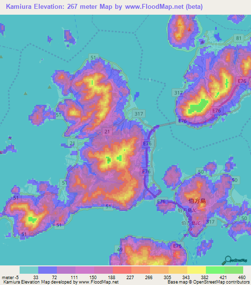 Kamiura,Japan Elevation Map