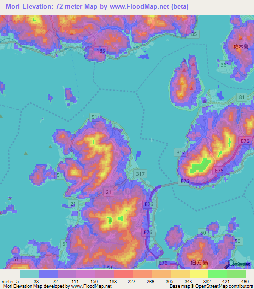 Mori,Japan Elevation Map