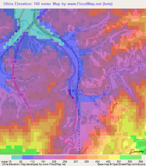 Ohira,Japan Elevation Map