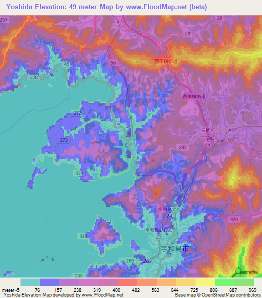 Yoshida,Japan Elevation Map