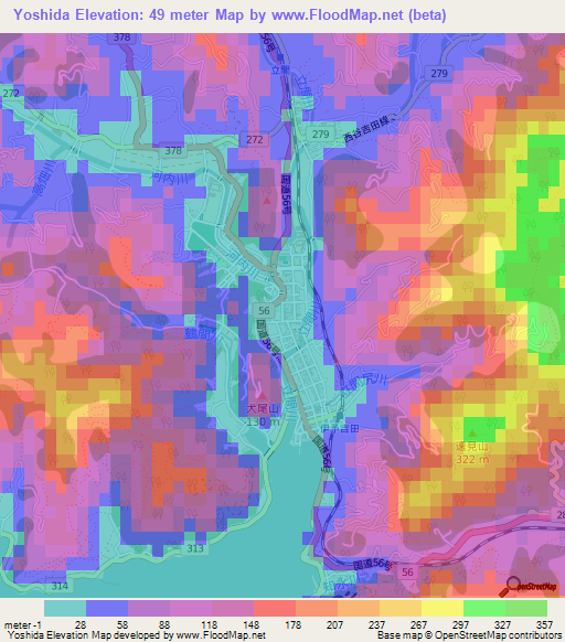 Yoshida,Japan Elevation Map