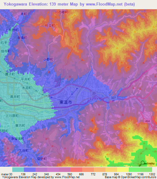 Yokogawara,Japan Elevation Map