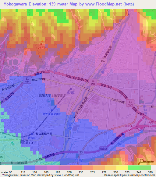 Yokogawara,Japan Elevation Map